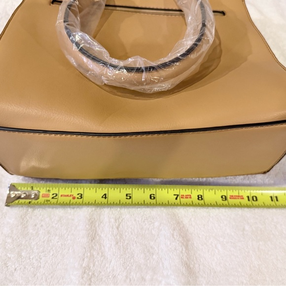 Vegan Leather Tan Woven Tote Bag with Crossbody Strap - Picture 11 of 12